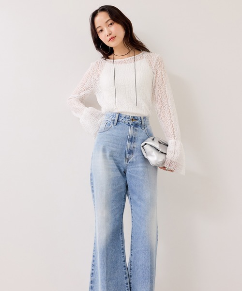 VIS(ビス)の「フレアスリーブレーストップス(Tシャツ/カットソー・レディース・オフホワイト/ブラック・FREE)」の7枚目の写真