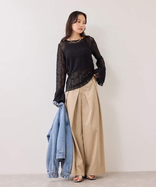 VIS(ビス)の「フレアスリーブレーストップス(Tシャツ/カットソー・レディース・オフホワイト/ブラック・FREE)」の15枚目の写真