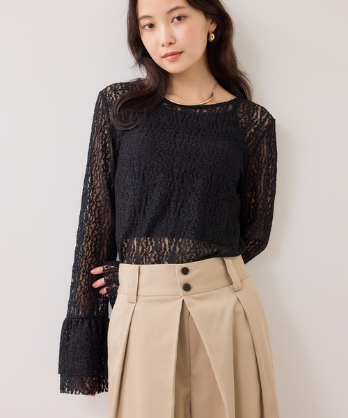 VIS(ビス)の「フレアスリーブレーストップス(Tシャツ/カットソー・レディース・オフホワイト/ブラック・FREE)」の14枚目の写真