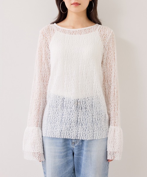 VIS(ビス)の「フレアスリーブレーストップス(Tシャツ/カットソー・レディース・オフホワイト/ブラック・FREE)」の21枚目の写真