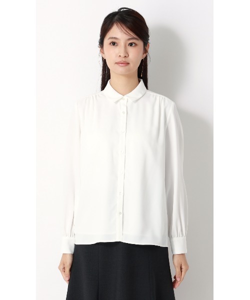 AOYAMA（アオヤマ）の「シャツ襟取り外しリボンブラウス【長袖】【2WAY】｜学生＆通勤＆オフィス＆入卒＆セレモニー＆オケージョン｜（シャツ/ブラウス・レディース・ホワイト/ラベンダー・S/M/L/LL）」の5枚目の写真