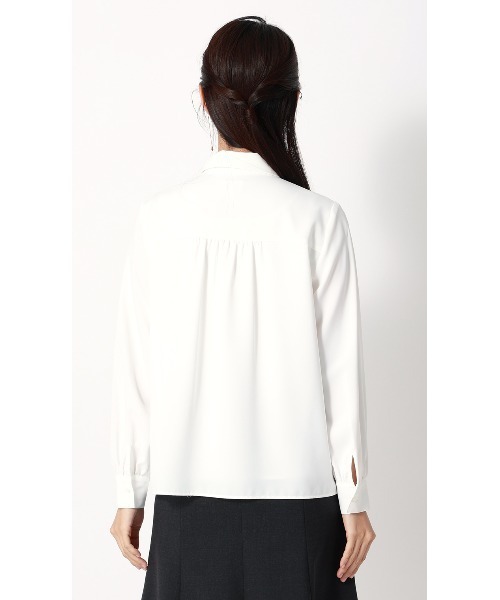 AOYAMA（アオヤマ）の「シャツ襟取り外しリボンブラウス【長袖】【2WAY】｜学生＆通勤＆オフィス＆入卒＆セレモニー＆オケージョン｜（シャツ/ブラウス・レディース・ホワイト/ラベンダー・S/M/L/LL）」の7枚目の写真