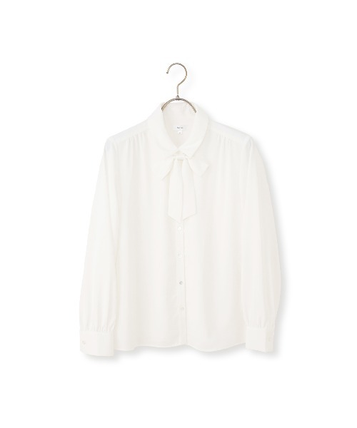 AOYAMA（アオヤマ）の「シャツ襟取り外しリボンブラウス【長袖】【2WAY】｜学生＆通勤＆オフィス＆入卒＆セレモニー＆オケージョン｜（シャツ/ブラウス・レディース・ホワイト/ラベンダー・S/M/L/LL）」の11枚目の写真