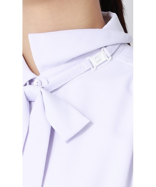 AOYAMA（アオヤマ）の「シャツ襟取り外しリボンブラウス【長袖】【2WAY】｜学生＆通勤＆オフィス＆入卒＆セレモニー＆オケージョン｜（シャツ/ブラウス・レディース・ホワイト/ラベンダー・S/M/L/LL）」の22枚目の写真