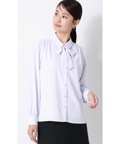 AOYAMA（アオヤマ）の「シャツ襟取り外しリボンブラウス【長袖】【2WAY】｜学生＆通勤＆オフィス＆入卒＆セレモニー＆オケージョン｜（シャツ/ブラウス・レディース・ホワイト/ラベンダー・S/M/L/LL）」の16枚目の写真