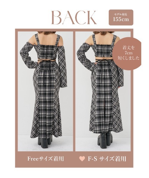 バックオープンチェックマーメイドロングワンピース（ワンピース
