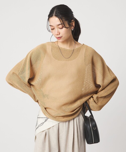 green label relaxing（グリーンレーベルリラクシング）の「ペーパー ニット プルオーバー ウォッシャブル（ニット/セーター・レディース・ナチュラル/ダークブラウン/ベージュ・FREE）」の2枚目の写真