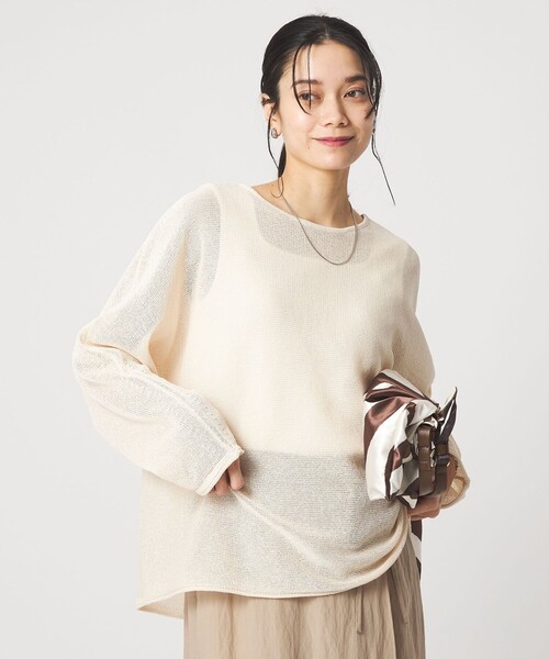 green label relaxing（グリーンレーベルリラクシング）の「ペーパー ニット プルオーバー ウォッシャブル（ニット/セーター・レディース・ナチュラル/ダークブラウン/ベージュ・FREE）」の3枚目の写真