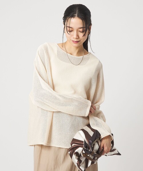 green label relaxing（グリーンレーベルリラクシング）の「ペーパー ニット プルオーバー ウォッシャブル（ニット/セーター・レディース・ナチュラル/ダークブラウン/ベージュ・FREE）」の4枚目の写真