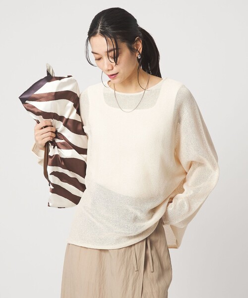 green label relaxing（グリーンレーベルリラクシング）の「ペーパー ニット プルオーバー ウォッシャブル（ニット/セーター・レディース・ナチュラル/ダークブラウン/ベージュ・FREE）」の5枚目の写真