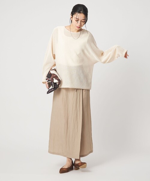 green label relaxing（グリーンレーベルリラクシング）の「ペーパー ニット プルオーバー ウォッシャブル（ニット/セーター・レディース・ナチュラル/ダークブラウン/ベージュ・FREE）」の7枚目の写真