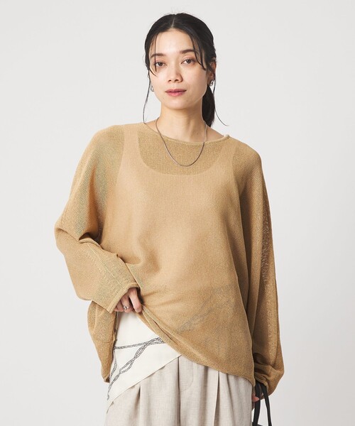 green label relaxing（グリーンレーベルリラクシング）の「ペーパー ニット プルオーバー ウォッシャブル（ニット/セーター・レディース・ナチュラル/ダークブラウン/ベージュ・FREE）」の11枚目の写真