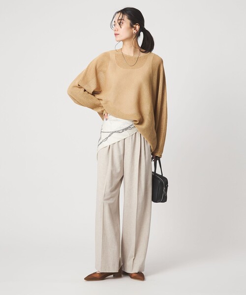 green label relaxing（グリーンレーベルリラクシング）の「ペーパー ニット プルオーバー ウォッシャブル（ニット/セーター・レディース・ナチュラル/ダークブラウン/ベージュ・FREE）」の12枚目の写真