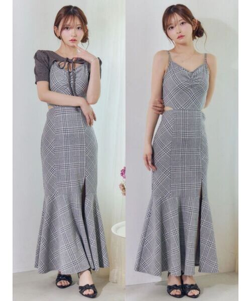 EATME(イートミー)の「2WAYセットチェックキャミワンピース(ワンピース・レディース・グレー/アイボリー/ブラック・FREE)」の3枚目の写真