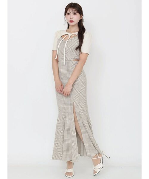 EATME(イートミー)の「2WAYセットチェックキャミワンピース(ワンピース・レディース・グレー/アイボリー/ブラック・FREE)」の1枚目の写真