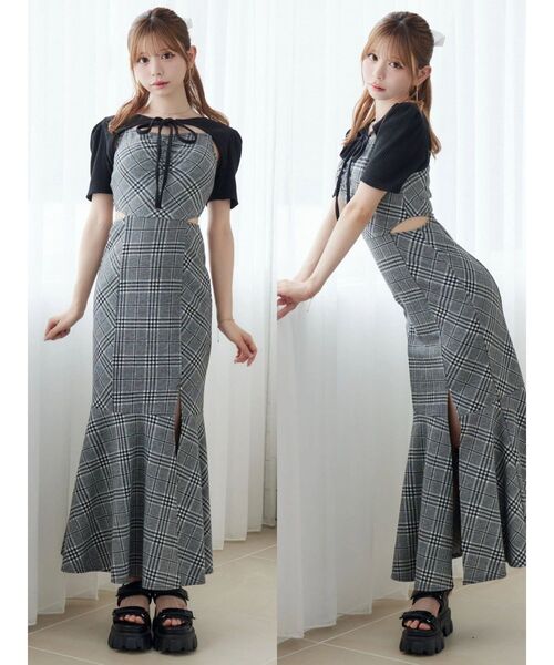 EATME(イートミー)の「2WAYセットチェックキャミワンピース(ワンピース・レディース・グレー/アイボリー/ブラック・FREE)」の2枚目の写真