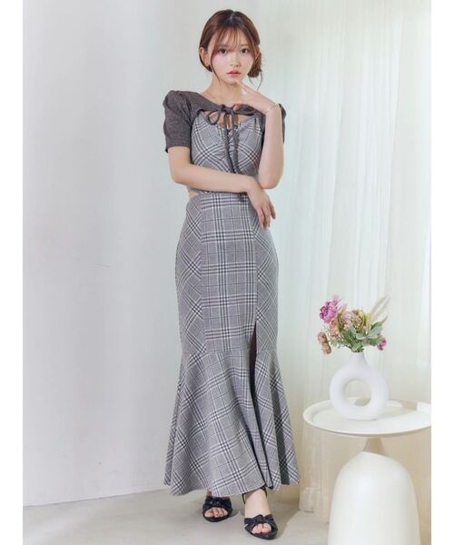 EATME(イートミー)の「2WAYセットチェックキャミワンピース(ワンピース・レディース・グレー/アイボリー/ブラック・FREE)」の6枚目の写真