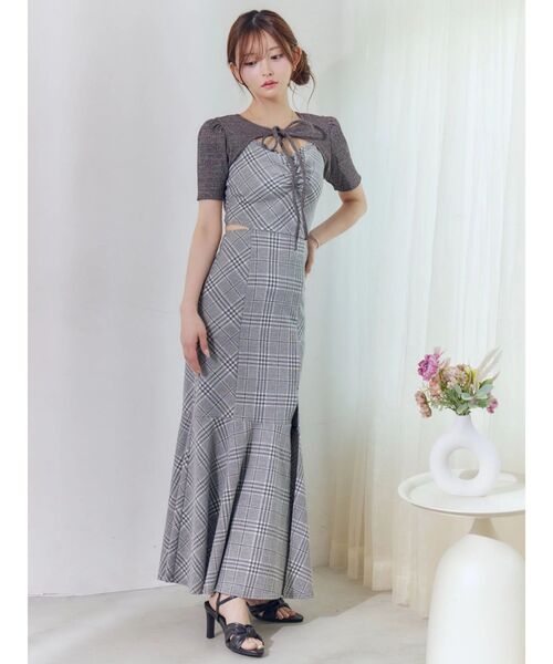 EATME(イートミー)の「2WAYセットチェックキャミワンピース(ワンピース・レディース・グレー/アイボリー/ブラック・FREE)」の9枚目の写真