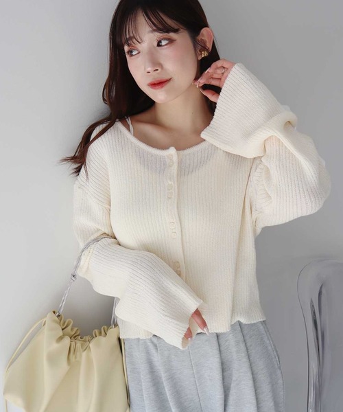 earth music&ecology(アースミュージックアンドエコロジー)の「【2026SS】リブクロップドカーディガン(カーディガン/ボレロ・レディース・ミント/ブラック/アイボリー・FREE)」の2枚目の写真