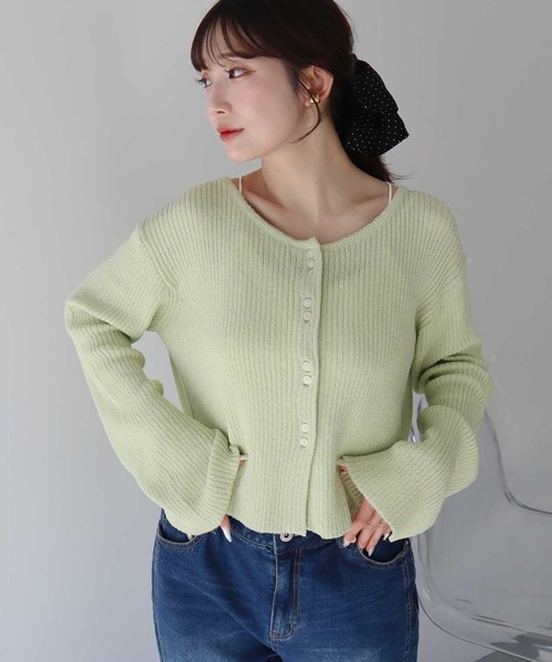 earth music&ecology(アースミュージックアンドエコロジー)の「【2026SS】リブクロップドカーディガン(カーディガン/ボレロ・レディース・ミント/ブラック/アイボリー・FREE)」の3枚目の写真