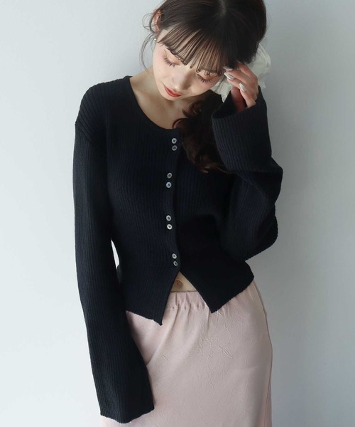 earth music&ecology(アースミュージックアンドエコロジー)の「【2026SS】リブクロップドカーディガン(カーディガン/ボレロ・レディース・ミント/ブラック/アイボリー・FREE)」の1枚目の写真