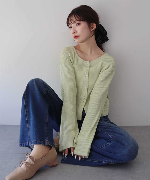 earth music&ecology(アースミュージックアンドエコロジー)の「【2026SS】リブクロップドカーディガン(カーディガン/ボレロ・レディース・ミント/ブラック/アイボリー・FREE)」の6枚目の写真