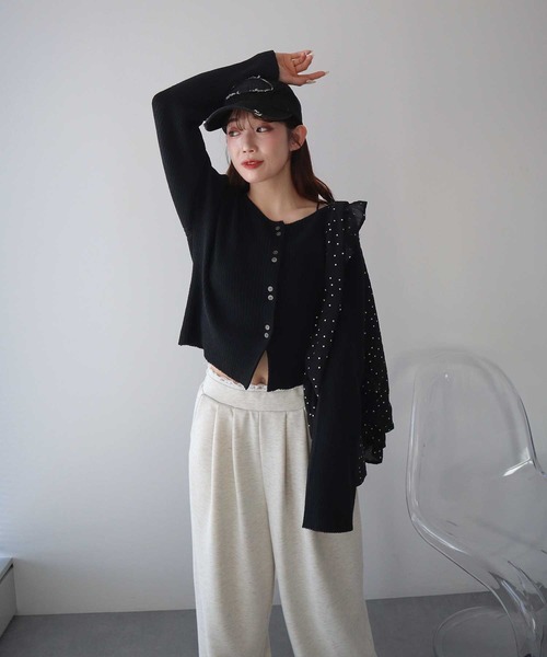 earth music&ecology(アースミュージックアンドエコロジー)の「【2026SS】リブクロップドカーディガン(カーディガン/ボレロ・レディース・ミント/ブラック/アイボリー・FREE)」の8枚目の写真