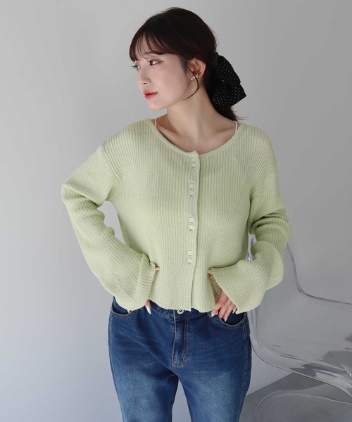 earth music&ecology(アースミュージックアンドエコロジー)の「【2026SS】リブクロップドカーディガン(カーディガン/ボレロ・レディース・ミント/ブラック/アイボリー・FREE)」の7枚目の写真