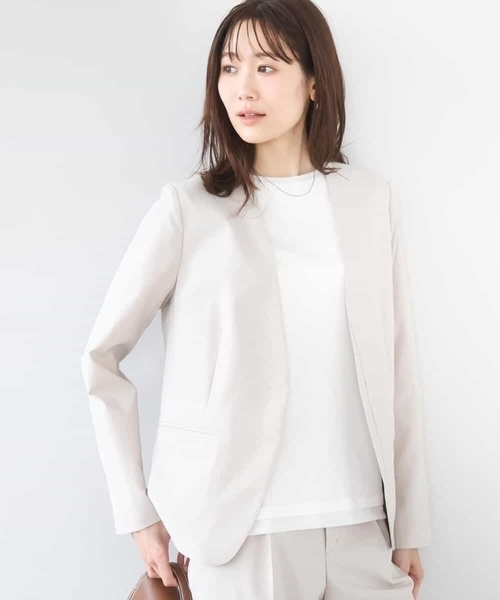MK MICHEL KLEIN（エムケーミッシェルクラン）の「[イージーケア/洗える]ドライタッチストレッチ カラーレスジャケット（ノーカラージャケット・レディース・ネイビー/グレイッシュベージュ・38/40）」の9枚目の写真