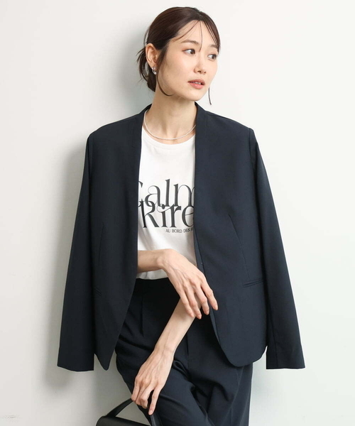 MK MICHEL KLEIN（エムケーミッシェルクラン）の「[イージーケア/洗える]ドライタッチストレッチ カラーレスジャケット（ノーカラージャケット・レディース・ネイビー/グレイッシュベージュ・38/40）」の18枚目の写真