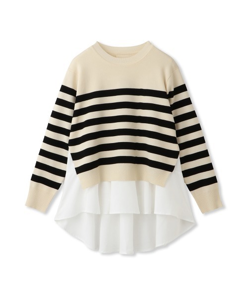 QUEENS COURT（クイーンズコート）の「サイドスリットニット×ペプラムヘムインナーSET≪手洗い可能≫（ニット/セーター・レディース・ネイビー/ホワイト系その他・M）」の3枚目の写真