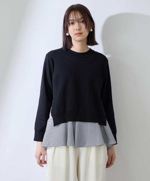 QUEENS COURT（クイーンズコート）の「サイドスリットニット×ペプラムヘムインナーSET≪手洗い可能≫（ニット/セーター・レディース・ネイビー/ホワイト系その他・M）」の16枚目の写真