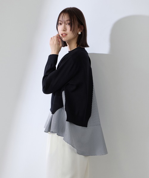 QUEENS COURT（クイーンズコート）の「サイドスリットニット×ペプラムヘムインナーSET≪手洗い可能≫（ニット/セーター・レディース・ネイビー/ホワイト系その他・M）」の17枚目の写真