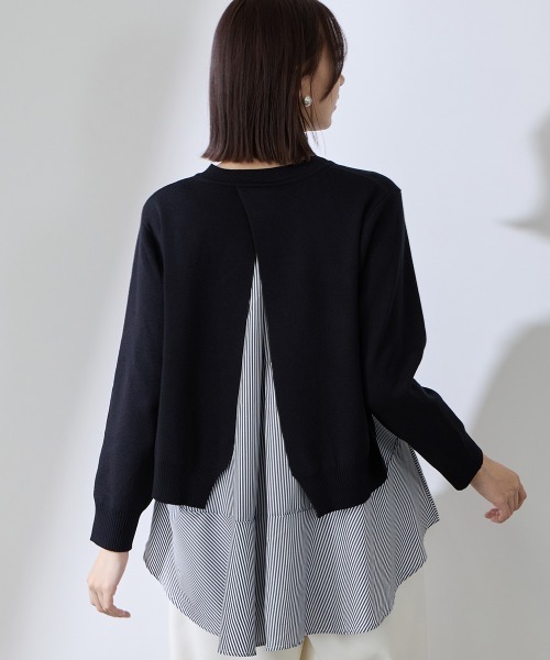 QUEENS COURT（クイーンズコート）の「サイドスリットニット×ペプラムヘムインナーSET≪手洗い可能≫（ニット/セーター・レディース・ネイビー/ホワイト系その他・M）」の18枚目の写真