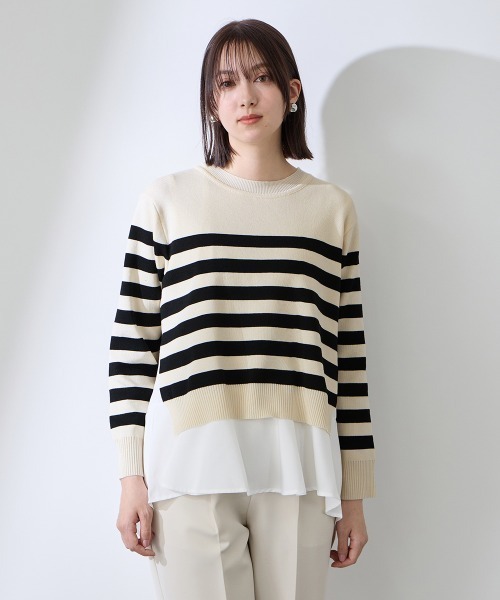 QUEENS COURT（クイーンズコート）の「サイドスリットニット×ペプラムヘムインナーSET≪手洗い可能≫（ニット/セーター・レディース・ネイビー/ホワイト系その他・M）」の12枚目の写真