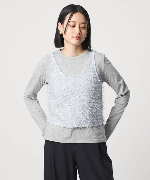 A DAY IN THE LIFE UNITED ARROWS（アデイインザライフユナイテッドアローズ）の「フリンジ×スパンコール キャミ＋カットソー ‐セットアイテム‐＜A DAY IN THE LIFE＞（Tシャツ/カットソー・レディース・オフホワイト/ブラック/その他1・FREE）」の3枚目の写真