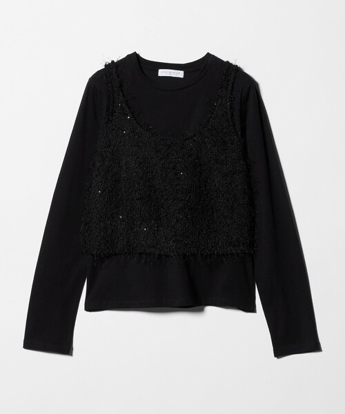 A DAY IN THE LIFE UNITED ARROWS（アデイインザライフユナイテッドアローズ）の「フリンジ×スパンコール キャミ＋カットソー ‐セットアイテム‐＜A DAY IN THE LIFE＞（Tシャツ/カットソー・レディース・オフホワイト/ブラック/その他1・FREE）」の2枚目の写真