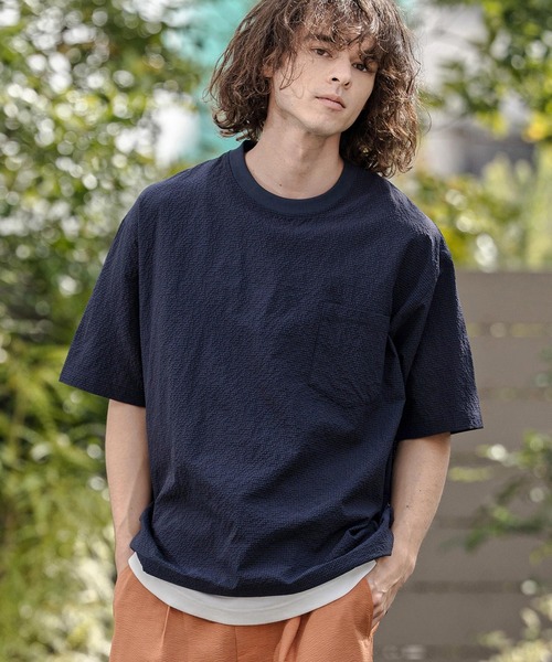CAMBIO(カンビオ)の「mt10332-裾ドローコード付きシアサッカーTシャツ(BP-BFS0104)(Tシャツ/カットソー・メンズ・グレー/ブラック/ネイビー・S/M/L)」の1枚目の写真