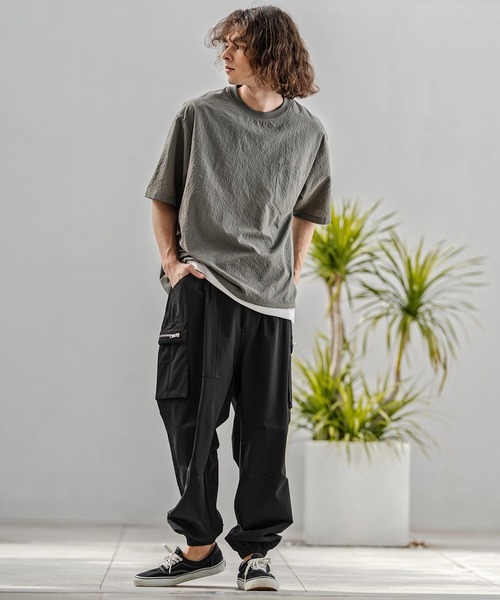 CAMBIO(カンビオ)の「mt10332-裾ドローコード付きシアサッカーTシャツ(BP-BFS0104)(Tシャツ/カットソー・メンズ・グレー/ブラック/ネイビー・S/M/L)」の7枚目の写真