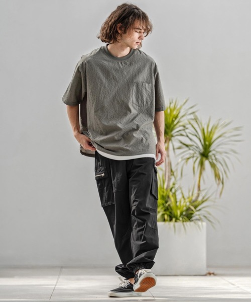 CAMBIO(カンビオ)の「mt10332-裾ドローコード付きシアサッカーTシャツ(BP-BFS0104)(Tシャツ/カットソー・メンズ・グレー/ブラック/ネイビー・S/M/L)」の8枚目の写真