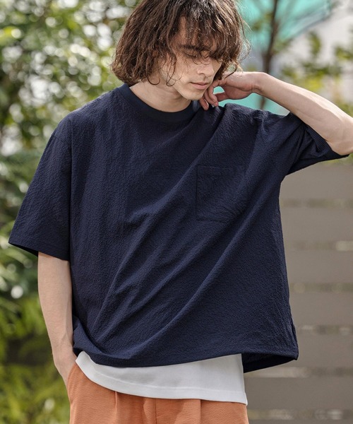 CAMBIO(カンビオ)の「mt10332-裾ドローコード付きシアサッカーTシャツ(BP-BFS0104)(Tシャツ/カットソー・メンズ・グレー/ブラック/ネイビー・S/M/L)」の9枚目の写真