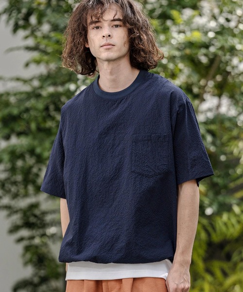 CAMBIO(カンビオ)の「mt10332-裾ドローコード付きシアサッカーTシャツ(BP-BFS0104)(Tシャツ/カットソー・メンズ・グレー/ブラック/ネイビー・S/M/L)」の10枚目の写真