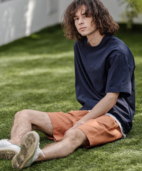 CAMBIO(カンビオ)の「mt10332-裾ドローコード付きシアサッカーTシャツ(BP-BFS0104)(Tシャツ/カットソー・メンズ・グレー/ブラック/ネイビー・S/M/L)」の11枚目の写真
