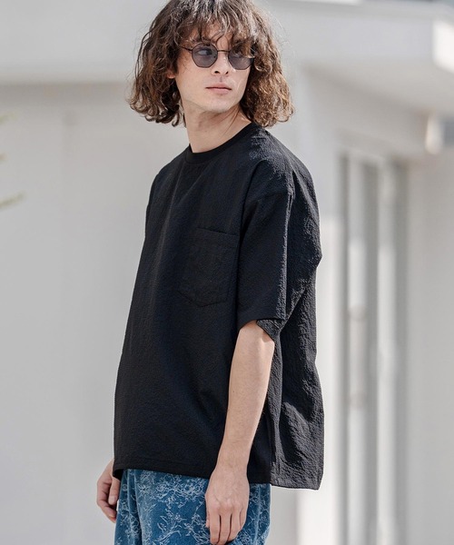 CAMBIO(カンビオ)の「mt10332-裾ドローコード付きシアサッカーTシャツ(BP-BFS0104)(Tシャツ/カットソー・メンズ・グレー/ブラック/ネイビー・S/M/L)」の14枚目の写真