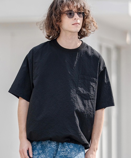 CAMBIO(カンビオ)の「mt10332-裾ドローコード付きシアサッカーTシャツ(BP-BFS0104)(Tシャツ/カットソー・メンズ・グレー/ブラック/ネイビー・S/M/L)」の15枚目の写真