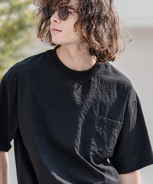 CAMBIO(カンビオ)の「mt10332-裾ドローコード付きシアサッカーTシャツ(BP-BFS0104)(Tシャツ/カットソー・メンズ・グレー/ブラック/ネイビー・S/M/L)」の16枚目の写真