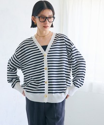 CROSS FUNCTION | 《洗える》サマ美え 金釦ボーダーVネックカーディガン【CROSS FUNCTION/クロスファンクション】(カーディガン/ボレロ)