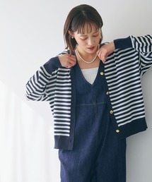 CROSS FUNCTION | 《洗える》サマ美え 金釦ボーダーVネックカーディガン【CROSS FUNCTION/クロスファンクション】(カーディガン/ボレロ)