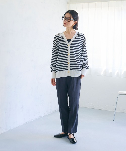 CROSS FUNCTION（クロスファンクション）の「《洗える》サマ美え 金釦ボーダーVネックカーディガン【CROSS FUNCTION/クロスファンクション】（カーディガン/ボレロ・レディース・ネイビー/ホワイト系その他・M/L/LL）」の9枚目の写真