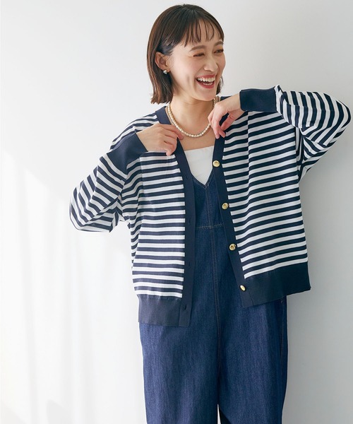 CROSS FUNCTION（クロスファンクション）の「《洗える》サマ美え 金釦ボーダーVネックカーディガン【CROSS FUNCTION/クロスファンクション】（カーディガン/ボレロ・レディース・ネイビー/ホワイト系その他・M/L/LL）」の18枚目の写真